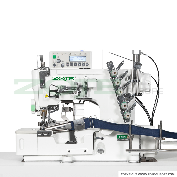 ZOJE ZJW562A-2-BD (6.4mm) + W500PTK SET - Interlok (kapówka) 3-igłowy do lamowania z automatyką obcinania lamówki W500PTK, o płaskim łożu z pozycjonowaniem igieł - maszyna do szycia kompletna - 2 Interlok (kapówka) 3-igłowy do lamowania z automatyką obcinania lamówki W500PTK, o płaskim łożu z pozycjonowaniem igieł - maszyna do szycia kompletna